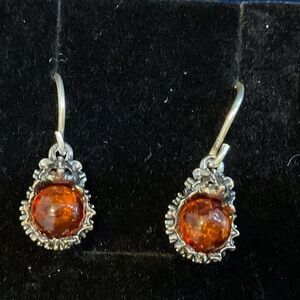 Hedgehog Dangle Earrings!! genuine Amber and sterling silver!  So cute